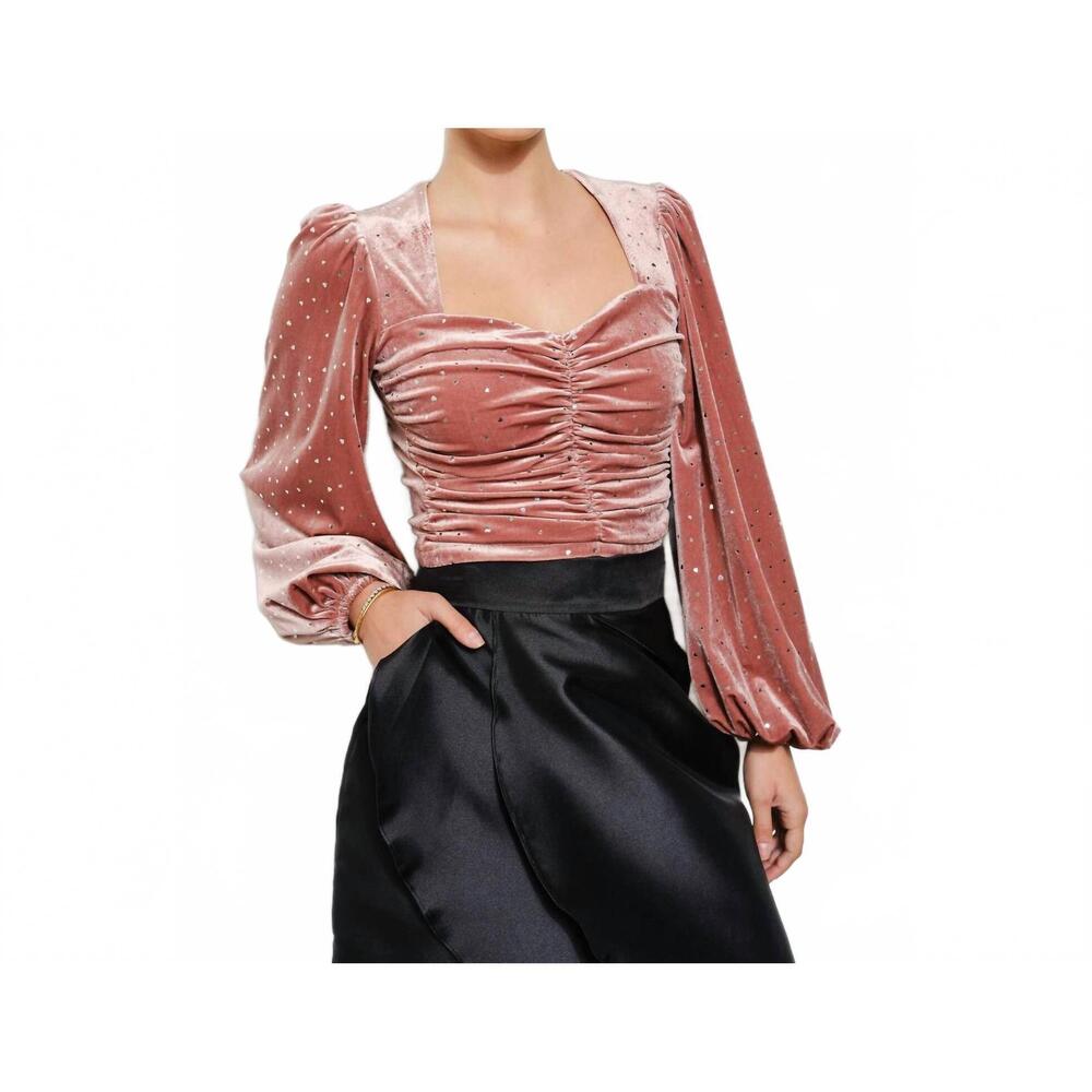 NEW INA FASHION luxe velvet heart ruched sweetheart top in dusty pink